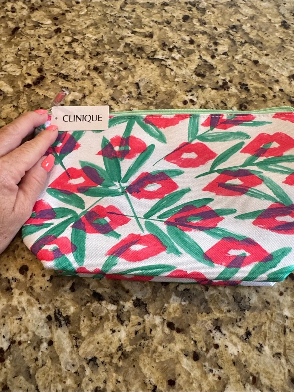 Clinique Floral Cosmetic Pouch in White, Pink & Green